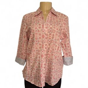 Foxcroft NYC Pink Geometric Print Button Down Shirt | Small